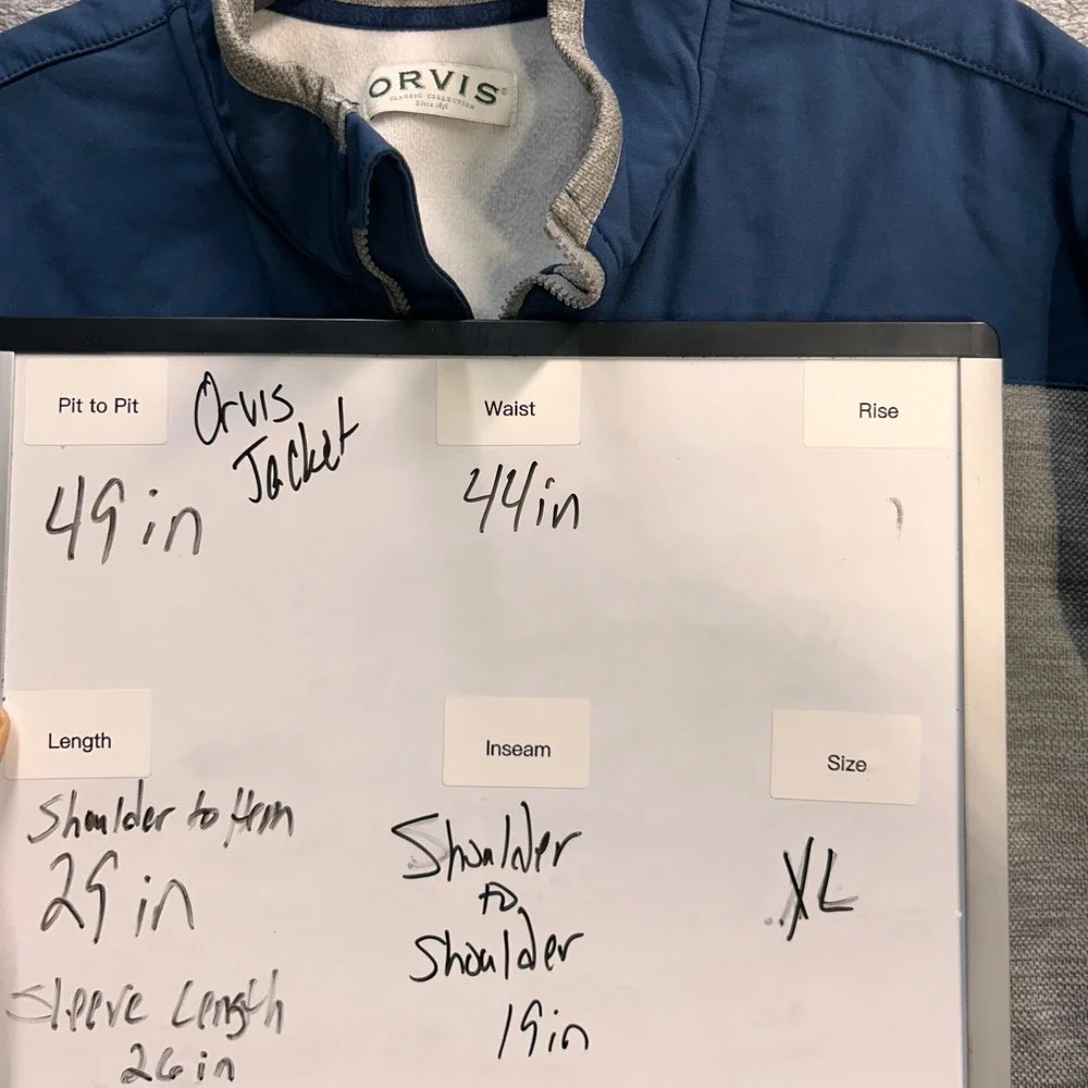 ORVIS Men's Full-Zip Jacket Grey Heather / Navy Yoke Stand Collar Zipper, XL‎